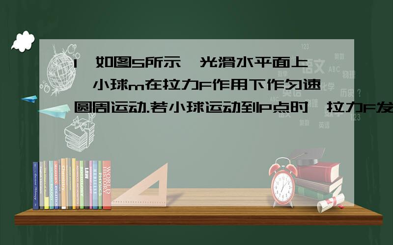 1、如图5所示,光滑水平面上,小球m在拉力F作用下作匀速圆周运动.若小球运动到P点时,拉力F发生变化,关于小球运动情况的说法正确的是（ ）A．若拉力突然消失,小球将沿轨迹Pa作离心运动B．