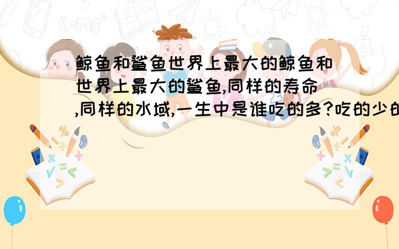 鲸鱼和鲨鱼世界上最大的鲸鱼和世界上最大的鲨鱼,同样的寿命,同样的水域,一生中是谁吃的多?吃的少的会灭绝吗?为什么?