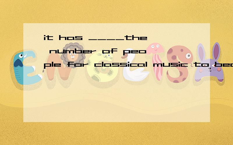 it has ____the number of people for classical music to become much smaler than _____in the 1950s and earlier,and it is the most popular music now .1.Amade B.let C.kept D.caused 2.A.one B.this C.that .D.it 应怎么填,为什么