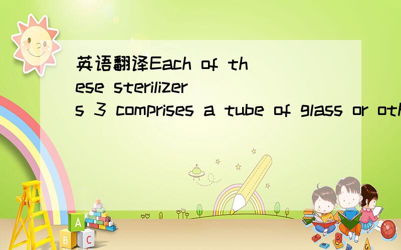 英语翻译Each of these sterilizers 3 comprises a tube of glass or other suitable material having a bulbous or spherical head portion 4 sealed at itsupper end 5 and having a stem portion 6 projetting downwardly there from and sealed at its lower en