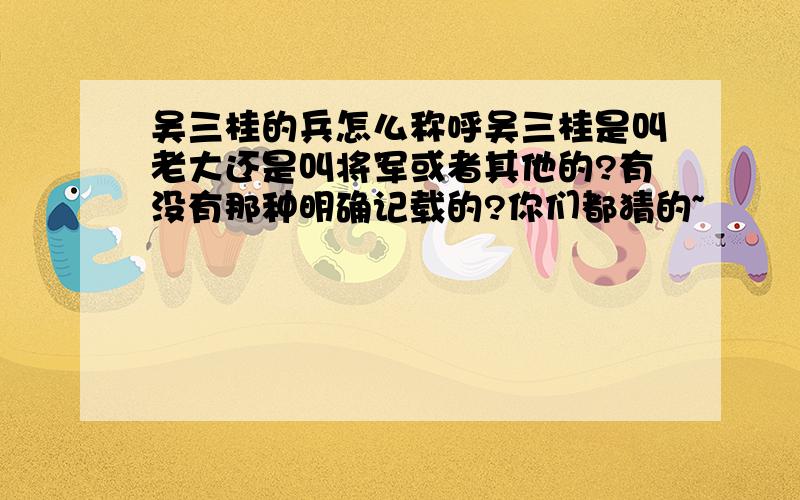 吴三桂的兵怎么称呼吴三桂是叫老大还是叫将军或者其他的?有没有那种明确记载的?你们都猜的~