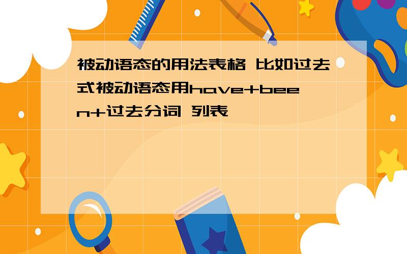 被动语态的用法表格 比如过去式被动语态用have+been+过去分词 列表