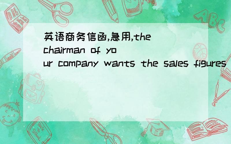 英语商务信函,急用,the chairman of your company wants the sales figures for last month and he will present them at a shareholders meeting ,write a fax to the sales manager Alex要求：1,telling him to prepare the sales figures 2,explaining wh