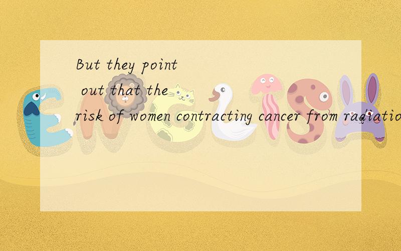 But they point out that the risk of women contracting cancer from radiation could be reduced by between 40 and 80 percent if screening began at 50 instead of 45,because they would be exposed to less radiation.1 句中risk还能译成“风险”之