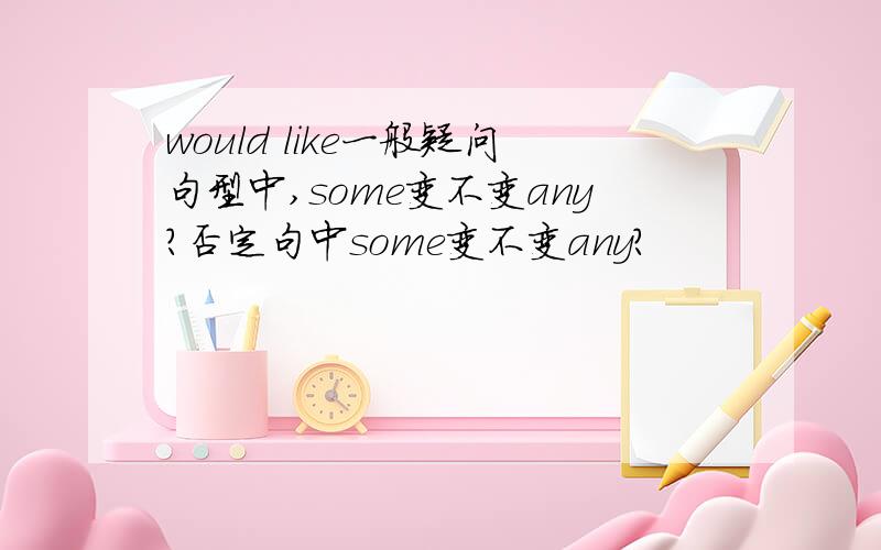 would like一般疑问句型中,some变不变any?否定句中some变不变any?