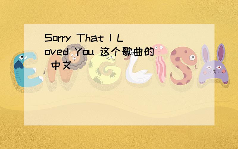 Sorry That I Loved You 这个歌曲的 中文