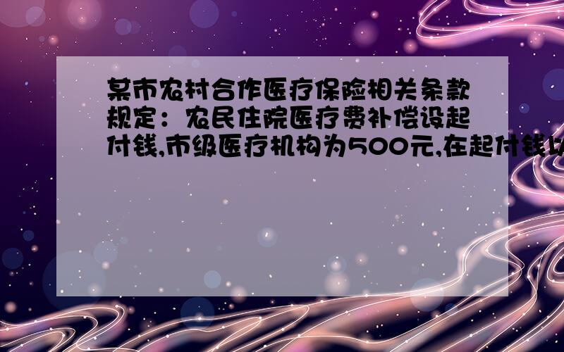 某市农村合作医疗保险相关条款规定：农民住院医疗费补偿设起付钱,市级医疗机构为500元,在起付钱以上的部分按45%补偿,李奶奶今年4月份患了急性支气管炎,在定点医院住院10天,医疗费用共