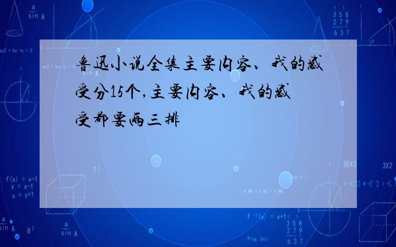 鲁迅小说全集主要内容、我的感受分15个,主要内容、我的感受都要两三排