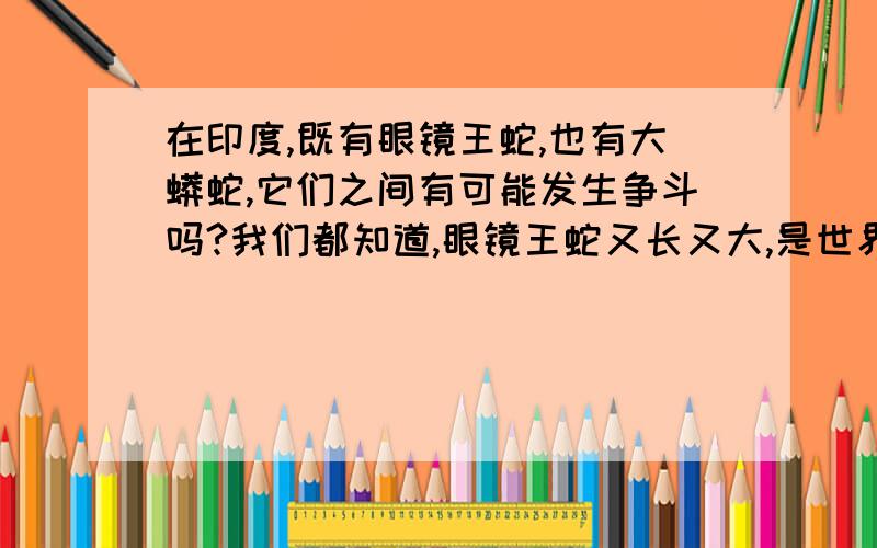 在印度,既有眼镜王蛇,也有大蟒蛇,它们之间有可能发生争斗吗?我们都知道,眼镜王蛇又长又大,是世界上体型最大的毒蛇,它很喜欢吃蛇,在印度的丛林中,眼镜王蛇和印度大蟒蛇有可能撞见吗?如