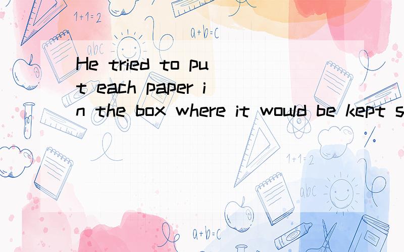 He tried to put each paper in the box where it would be kept safe from wind and rain or snow.的翻译