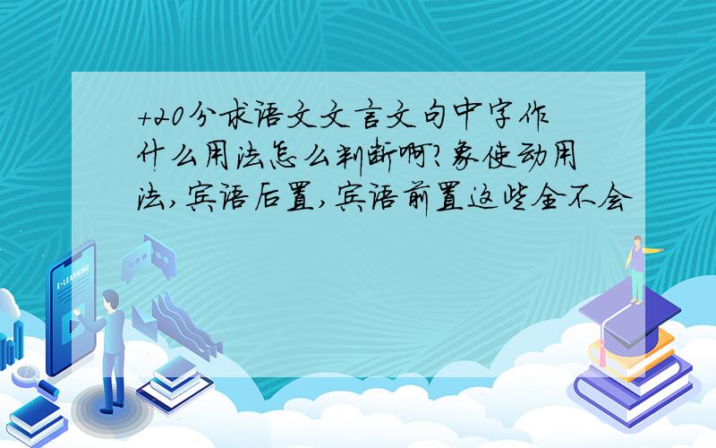 +20分求语文文言文句中字作什么用法怎么判断啊?象使动用法,宾语后置,宾语前置这些全不会