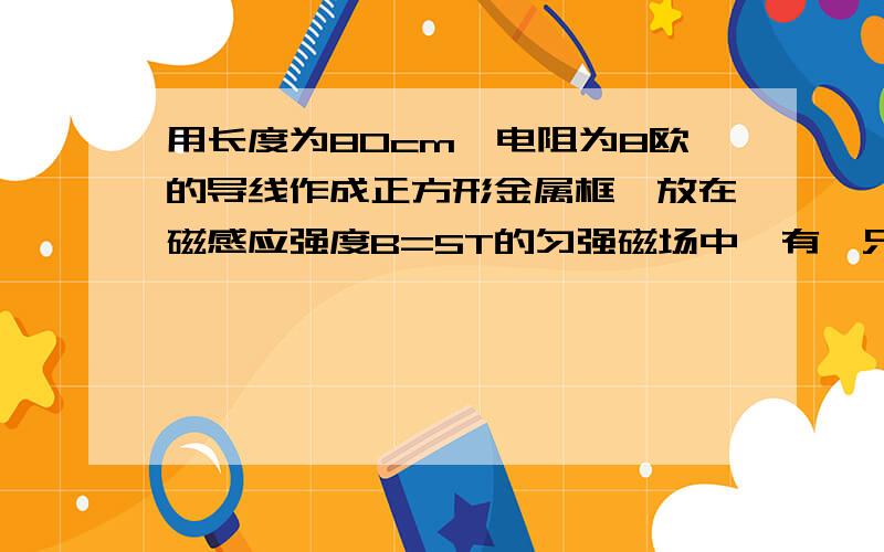 用长度为80cm、电阻为8欧的导线作成正方形金属框,放在磁感应强度B=5T的匀强磁场中,有一只“0.1W,1V”的小灯泡与金属框相连,金属框可绕垂直于磁感应强度B的一条边旋转,求小灯泡正常发光时