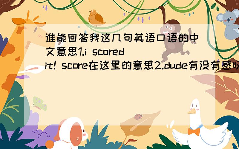 谁能回答我这几句英语口语的中文意思1.i scored it! score在这里的意思2.dude有没有感叹的意思,如果有是什么意思呢?3.they wouldn't leave you hanging. 这句的意思4.school gets in the way of evertthing 这句什么