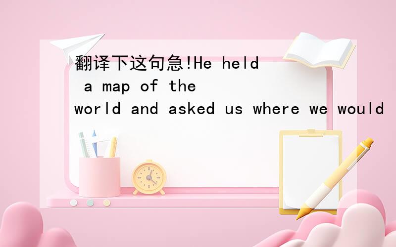 翻译下这句急!He held a map of the world and asked us where we would like to travel