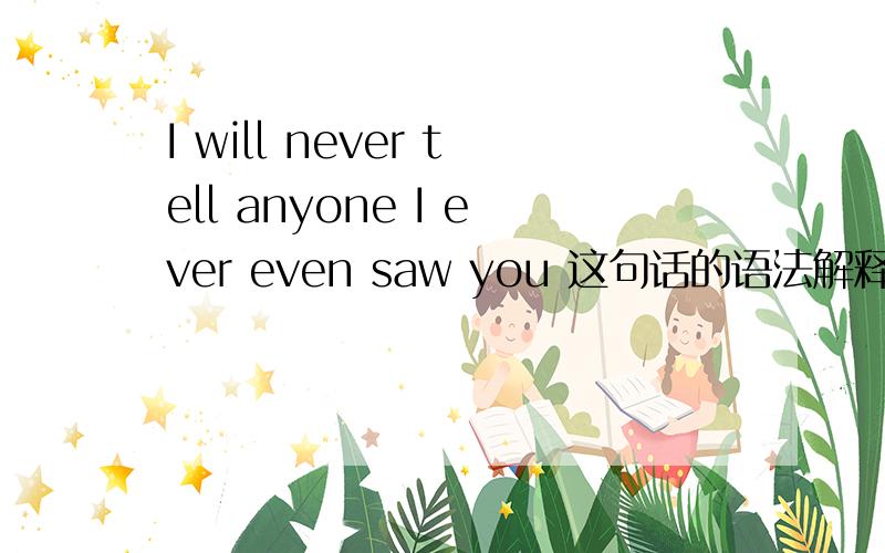 I will never tell anyone I ever even saw you 这句话的语法解释是什么?就是 ever even这一块搞不懂,这两个放一起是什么词性?2个都是副词来修饰saw的?