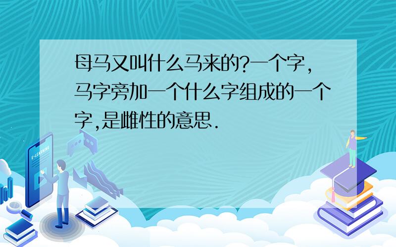 母马又叫什么马来的?一个字,马字旁加一个什么字组成的一个字,是雌性的意思.