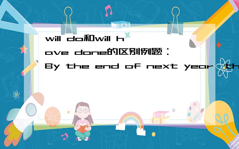 will do和will have done的区别例题：By the end of next year,they___the work on the new stadium.A.have finished B.will have finished C.will finish D had finished