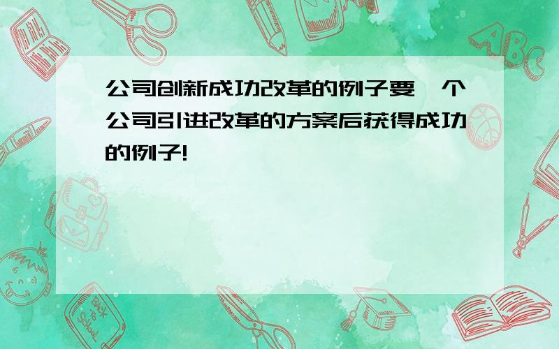 公司创新成功改革的例子要一个公司引进改革的方案后获得成功的例子!