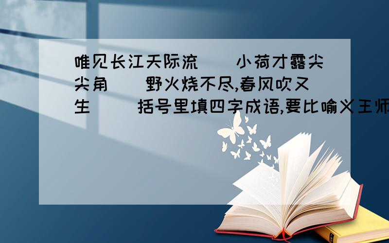 唯见长江天际流（）小荷才露尖尖角（）野火烧不尽,春风吹又生（） 括号里填四字成语,要比喻义王师北定中原日,家祭无忘告乃翁（）　 洛阳亲友如相问,一片冰心在玉壶（）飞流直下三千