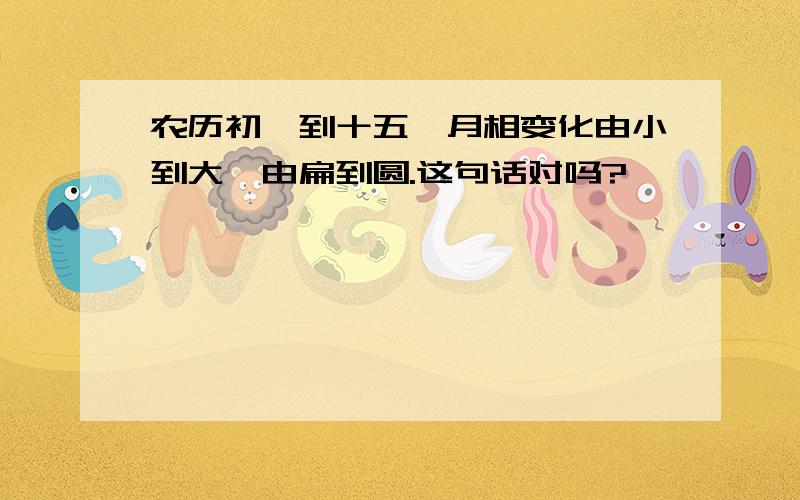 农历初一到十五,月相变化由小到大,由扁到圆.这句话对吗?