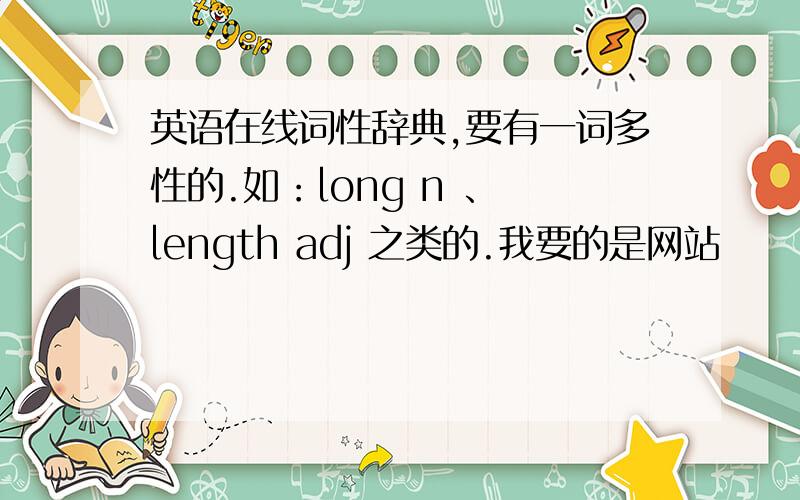 英语在线词性辞典,要有一词多性的.如：long n 、 length adj 之类的.我要的是网站