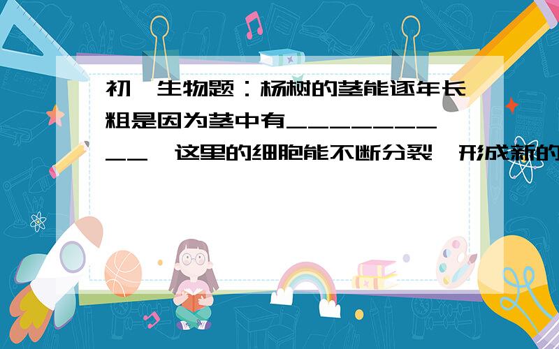 初一生物题：杨树的茎能逐年长粗是因为茎中有_________,这里的细胞能不断分裂,形成新的_______细胞和________细胞