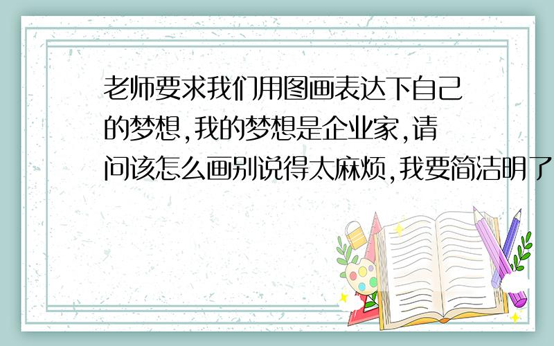 老师要求我们用图画表达下自己的梦想,我的梦想是企业家,请问该怎么画别说得太麻烦,我要简洁明了!