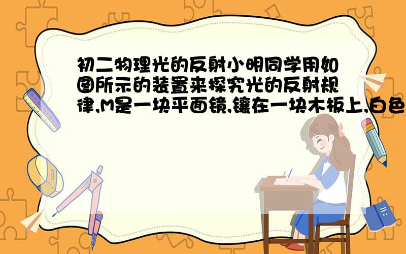 初二物理光的反射小明同学用如图所示的装置来探究光的反射规律,M是一块平面镜,镶在一块木板上,白色光屏F可以绕垂直于镜面的ON轴转动,E、F屏上面有以O为圆心的圆弧,上面标有刻度,实验如