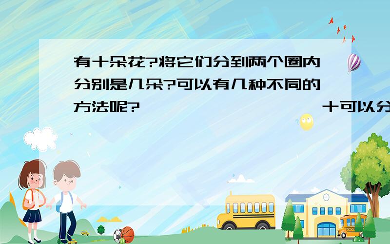 有十朵花?将它们分到两个圈内分别是几朵?可以有几种不同的方法呢?□□ □□ □□ □□ 十可以分成 □□ □□ □□ □□