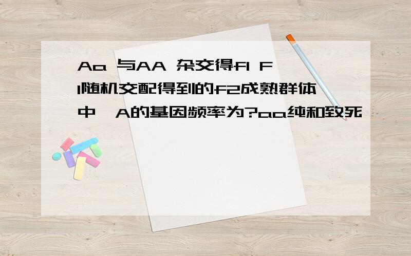 Aa 与AA 杂交得f1 F1随机交配得到的f2成熟群体中,A的基因频率为?aa纯和致死