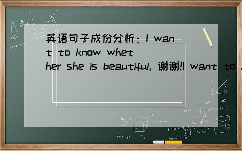 英语句子成份分析：I want to know whether she is beautiful, 谢谢!I want to know whether she is beautiful对于上面的句子,本人分析如下：want: 谓语动词to know: to不定式做动词konw的宾语whether she is beautiful: whether