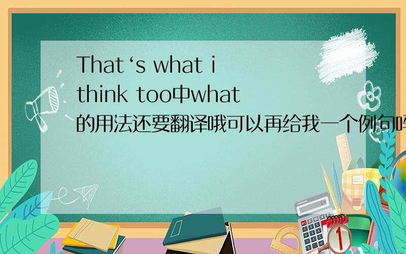 That‘s what i think too中what的用法还要翻译哦可以再给我一个例句吗？感激不尽~