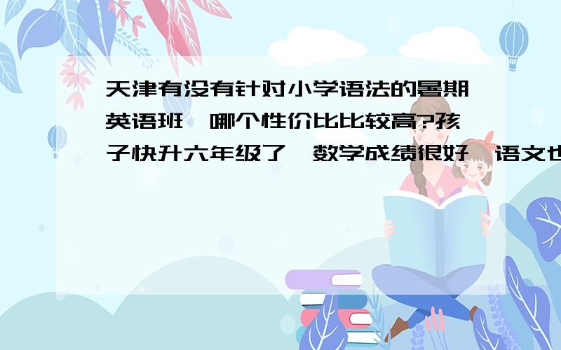 天津有没有针对小学语法的暑期英语班,哪个性价比比较高?孩子快升六年级了,数学成绩很好,语文也过得去,就是英语,不管怎么念,成绩几乎雷打不动,老师说他的语法基础太差.