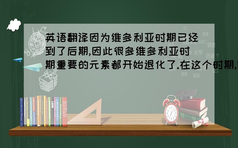 英语翻译因为维多利亚时期已经到了后期,因此很多维多利亚时期重要的元素都开始退化了.在这个时期,欧洲最重要的几个国家很流行长礼服和运动装.尤其是运动装,成为了一种新的时尚.人们