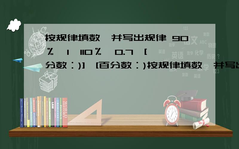 按规律填数,并写出规律 90％,1,110％,0.7,[分数：)],[百分数：)按规律填数,并写出规律90％,1,110％,0.7,[分数：)],[百分数：)],[小数:)],2分之1,140％…规律是：[百分数：)],0.65,115％,[小数：)],[分数：)