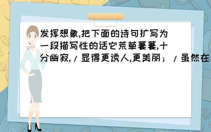 发挥想象,把下面的诗句扩写为一段描写性的话它荒草萋萋,十分幽寂,/显得更诱人,更美丽；/虽然在这条小路上,/很少留下旅人的足迹.