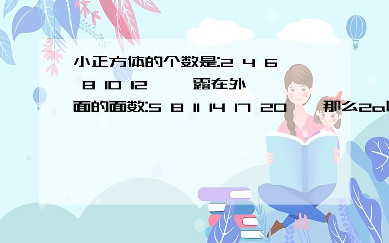 小正方体的个数是:2 4 6 8 10 12 ……露在外面的面数:5 8 11 14 17 20……那么2a呢?在墙角摆放,是三面靠墙的