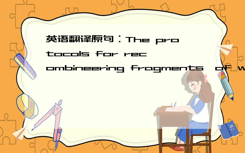 英语翻译原句：The protocols for recombineering fragments,of which homology regions(HRs) were PCR-amplified from the BCA clone with the following primer sets:(M393 and M394 for HR1,M395 and M396 for HR2,M397 and M398 for HR3 and M399 and M155 f