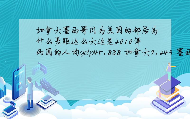 加拿大墨西哥同为美国的邻居为什么差距这么大这是2010年两国的人均gdp45,888 加拿大9,243 墨西哥这是由什么造成的 好像领土面积不是主要原因