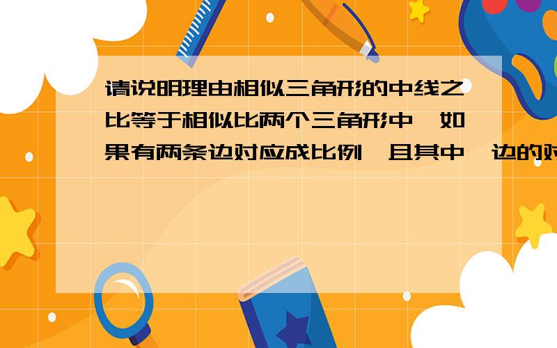 请说明理由相似三角形的中线之比等于相似比两个三角形中,如果有两条边对应成比例,且其中一边的对角对应相等,那么这两个三角形一定不相似如果两个相似三角形的面积的比是1:4,那么这两