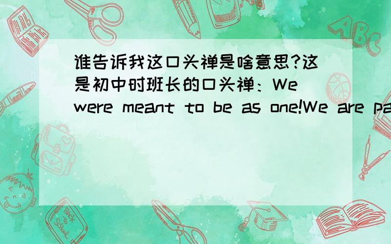 谁告诉我这口头禅是啥意思?这是初中时班长的口头禅：We were meant to be as one!We are party!是有关团结的嘛?