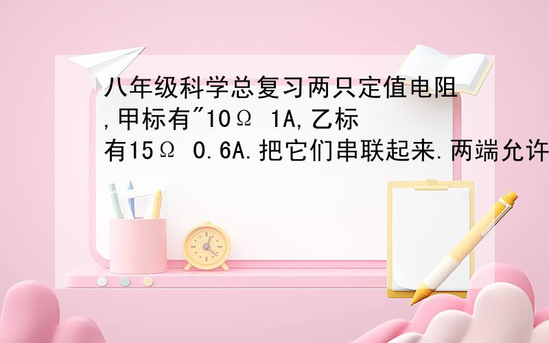 八年级科学总复习两只定值电阻,甲标有