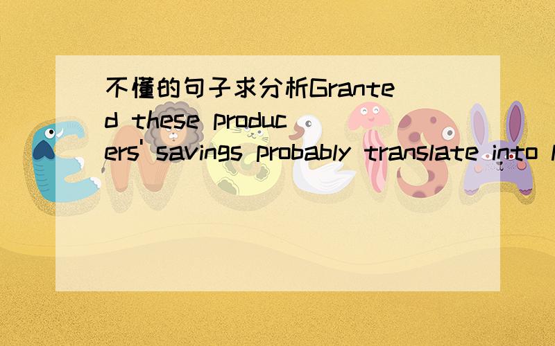 不懂的句子求分析Granted these producers' savings probably translate into lower prices at the grocery store,but how many consumers make that mental connection at the checkout counter?make that mental connection这里不该加个with什么的