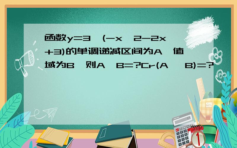 函数y=3^(-x^2-2x+3)的单调递减区间为A,值域为B,则A∩B=?Cr(A ∪B)=?