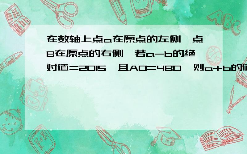 在数轴上点a在原点的左侧,点B在原点的右侧,若a-b的绝对值=2015,且AO=4BO,则a+b的值为