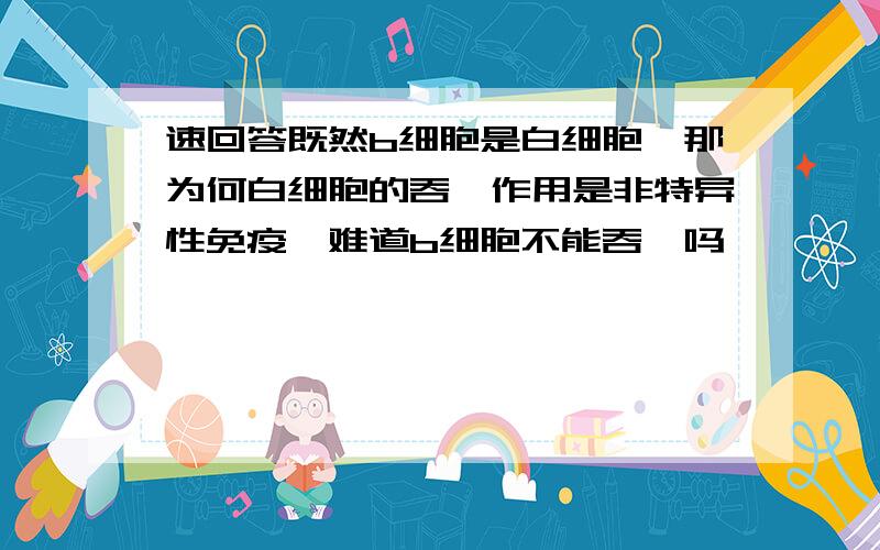 速回答既然b细胞是白细胞,那为何白细胞的吞噬作用是非特异性免疫,难道b细胞不能吞噬吗,