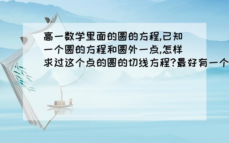 高一数学里面的圆的方程,已知一个圆的方程和圆外一点,怎样求过这个点的圆的切线方程?最好有一个例题进行说明.求方法,最好是各种情况都齐全的