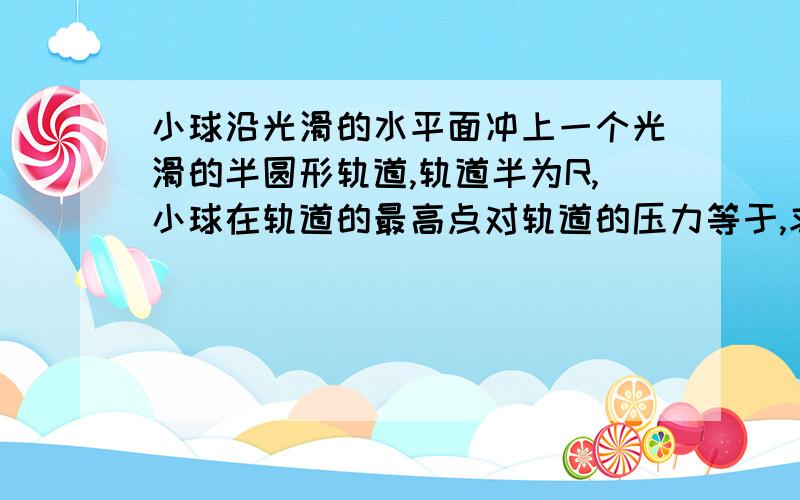 小球沿光滑的水平面冲上一个光滑的半圆形轨道,轨道半为R,小球在轨道的最高点对轨道的压力等于,求 小球离开轨道到落地过程中的水平位移和小球落地时的速度大小压力等于0