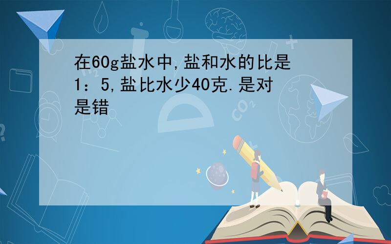 在60g盐水中,盐和水的比是1：5,盐比水少40克.是对是错