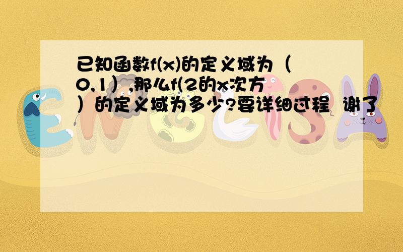 已知函数f(x)的定义域为（0,1）,那么f(2的x次方）的定义域为多少?要详细过程  谢了